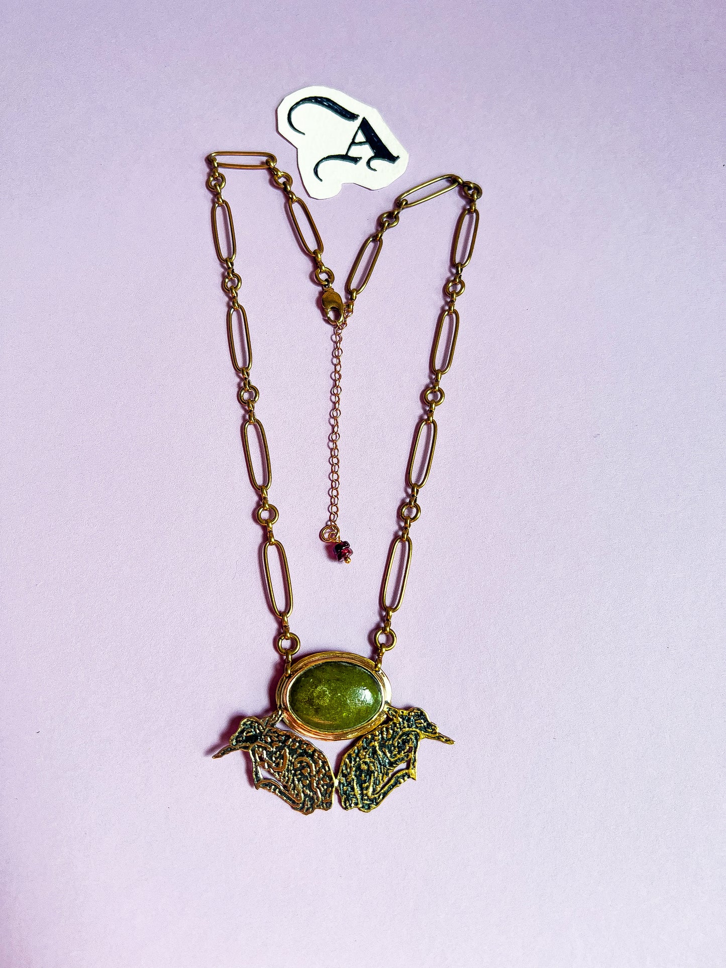 Etched Brass Twin Fawn and Serpentine Chestplate with vintage deadstock chain