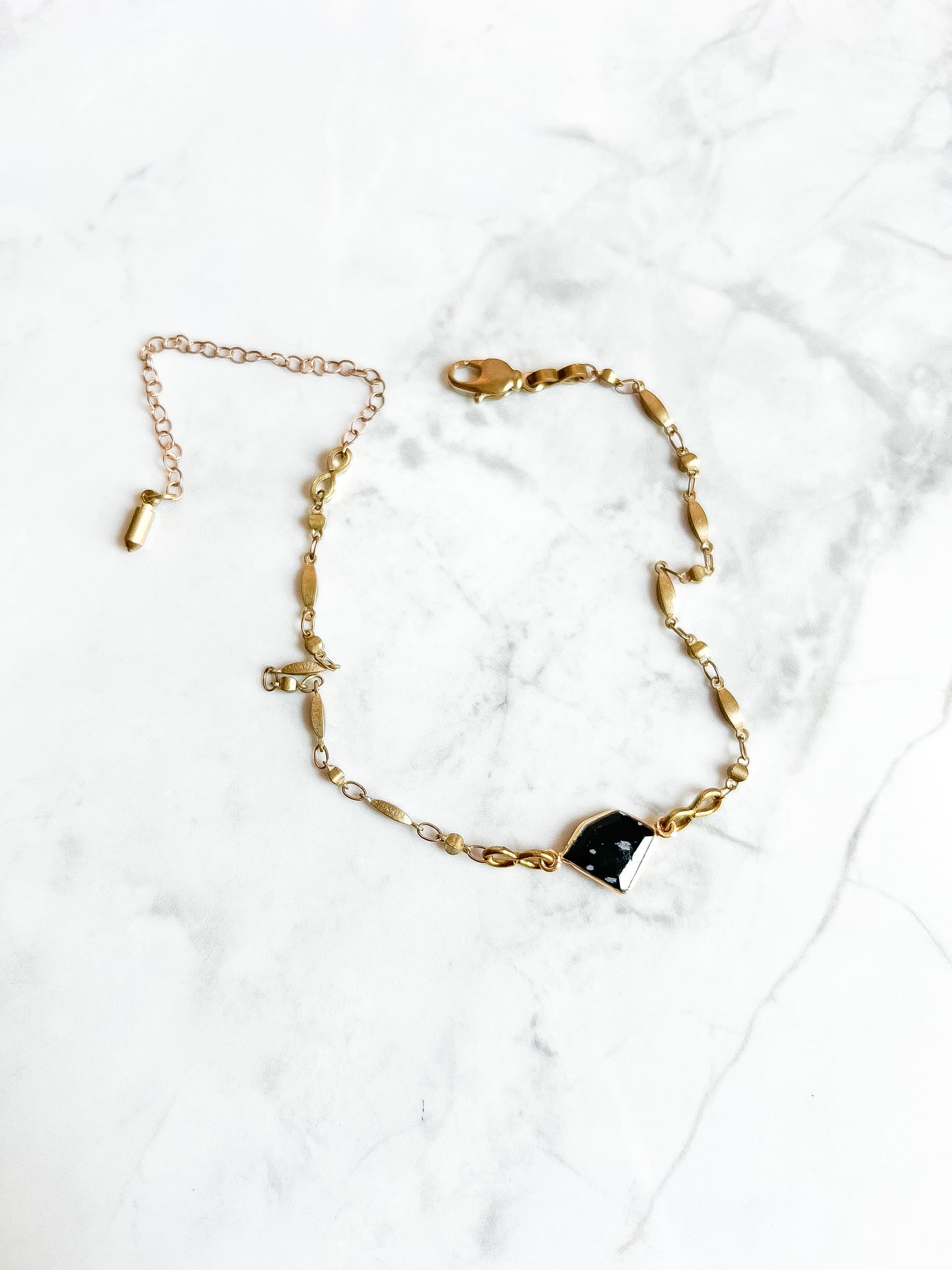 Vintage brass chain adjustable anklets with pearl or stone