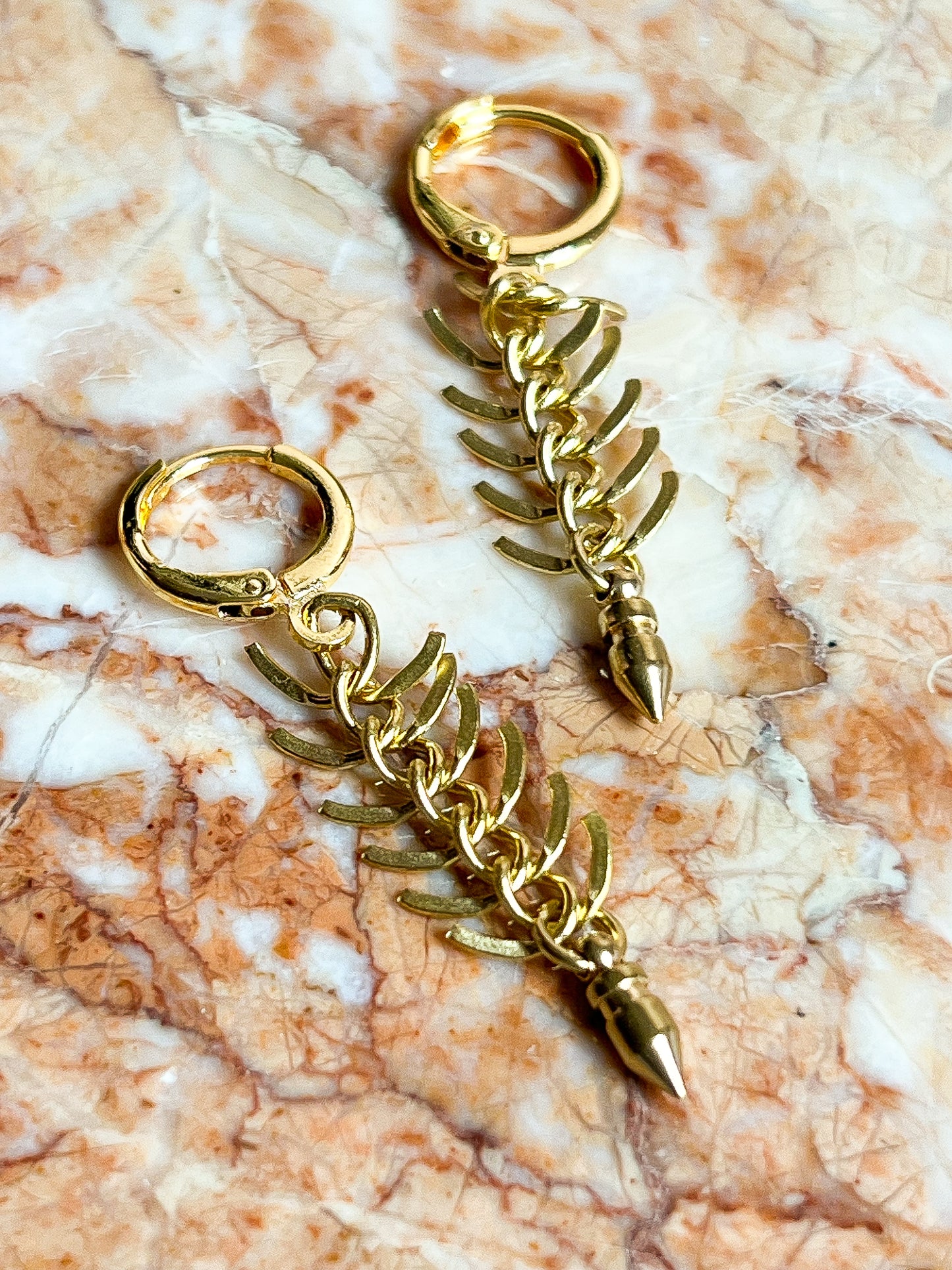 Brass Fishbone Fringe Mini Hoop Earrings with Spike