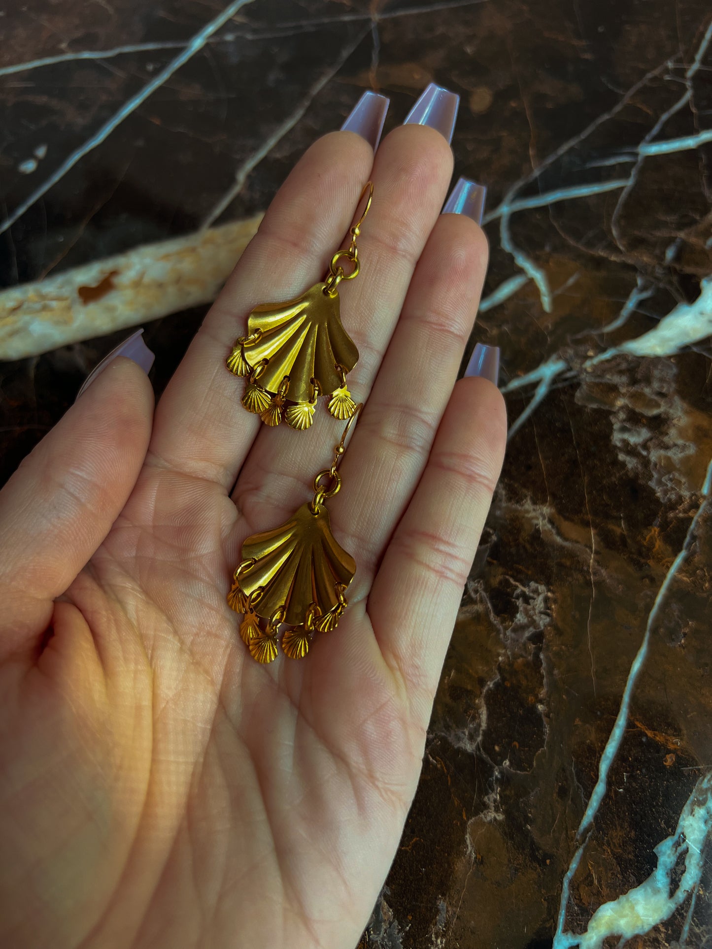 Brass Shell Fringed Shell Earrings