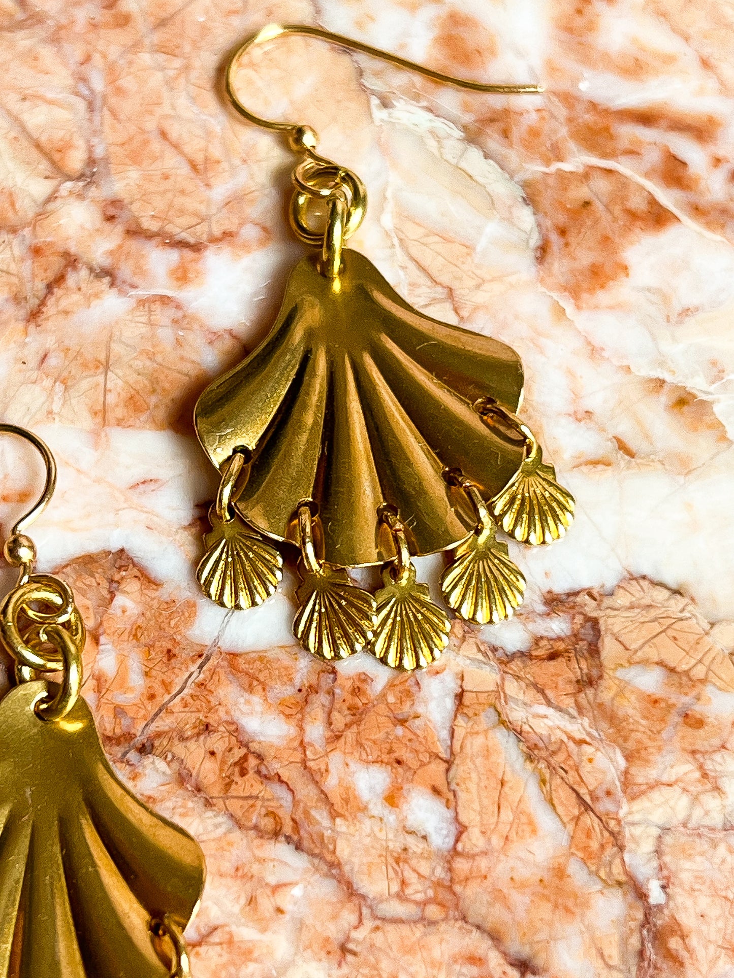 Brass Shell Fringed Shell Earrings