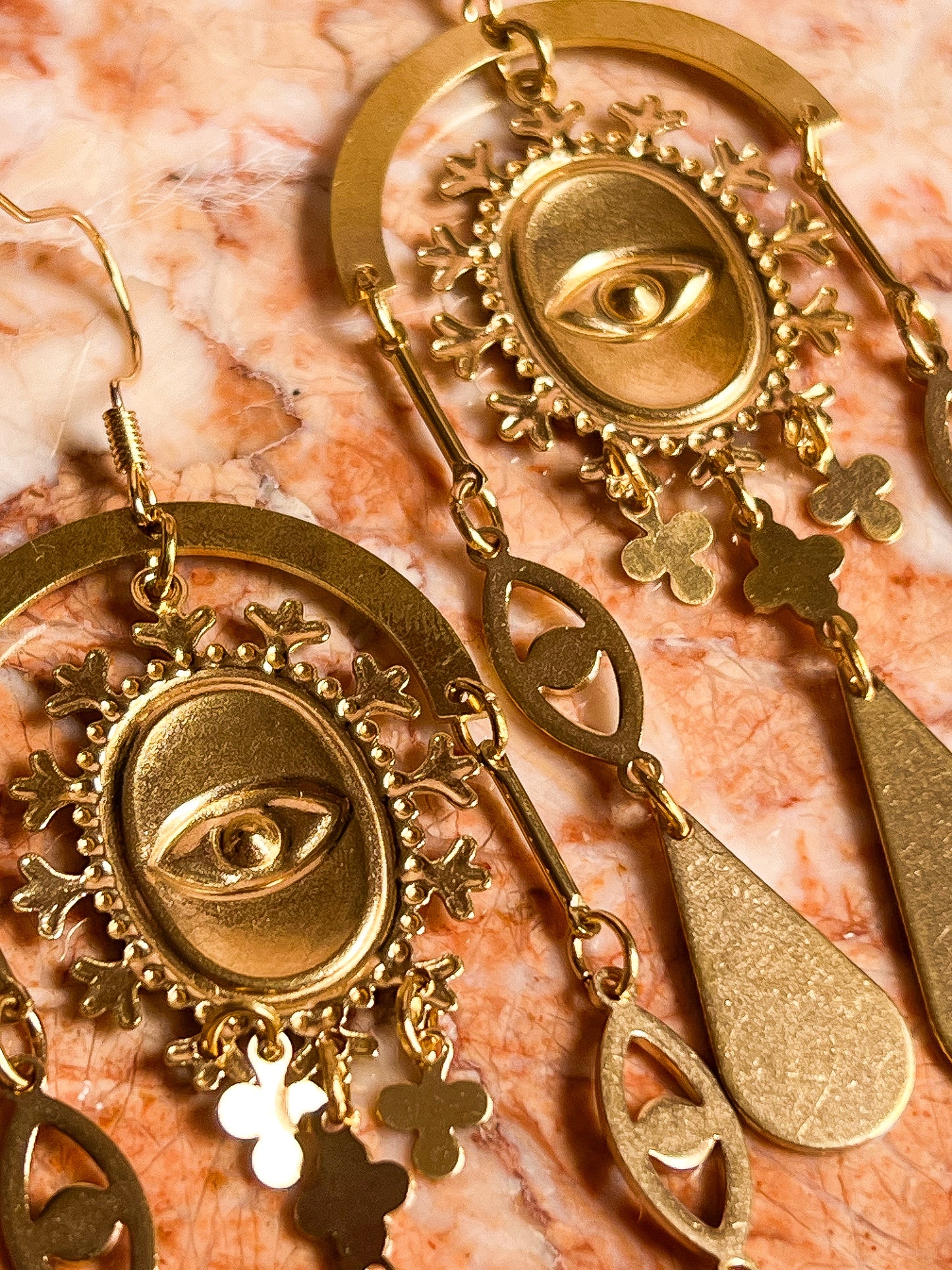 Eye Medallion Fringe Tear Earrings