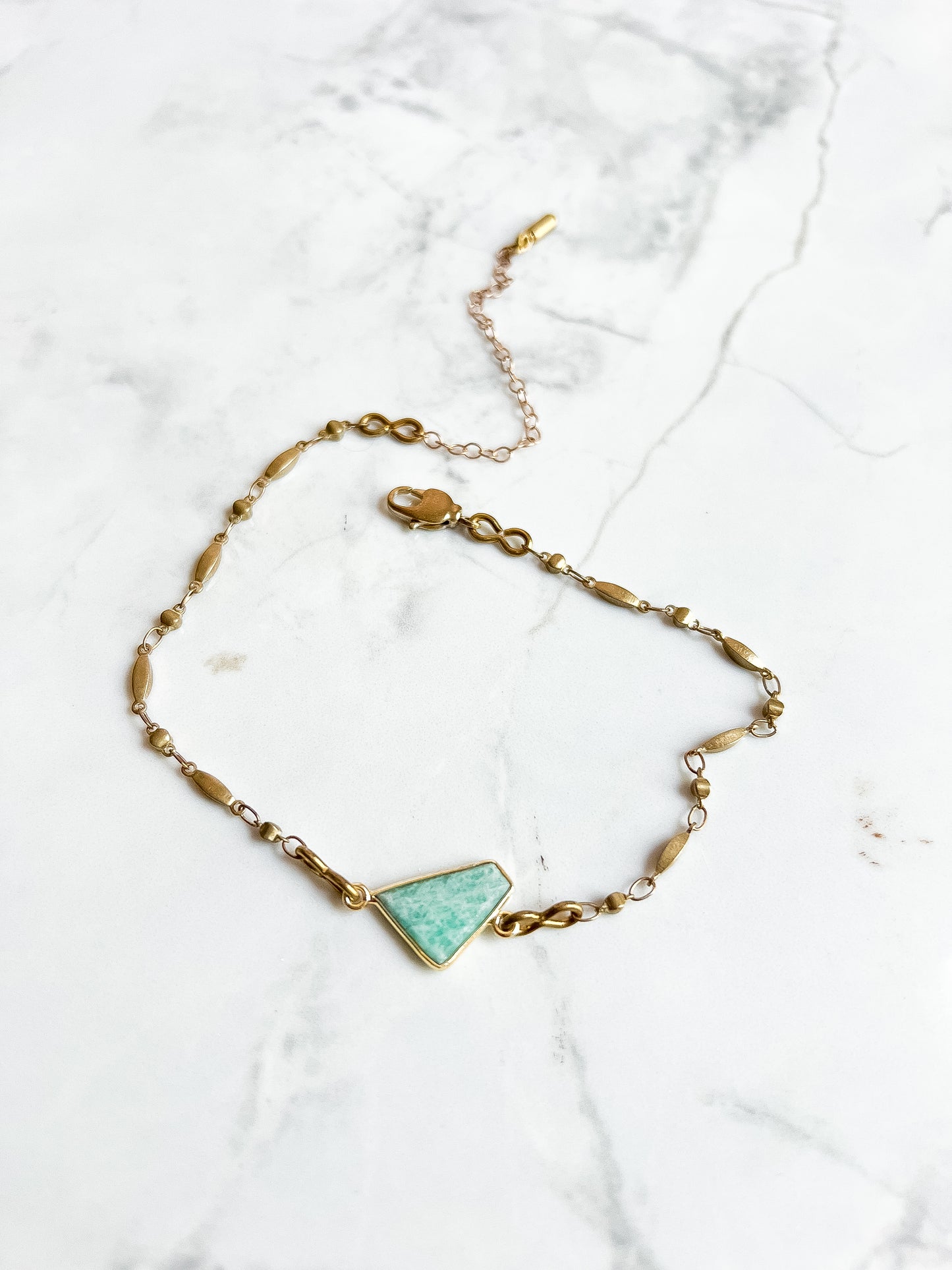 Vintage brass chain adjustable anklets with pearl or stone