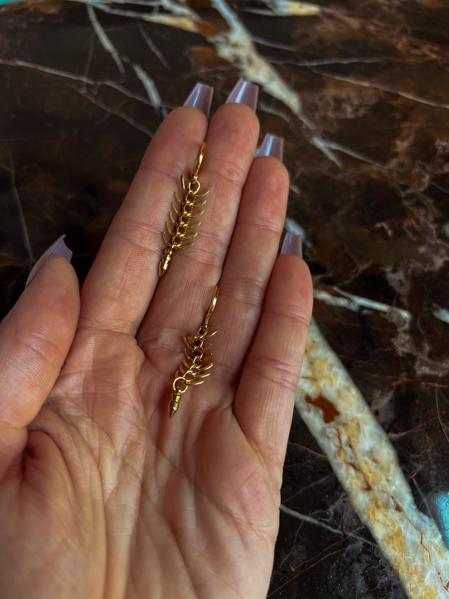 Brass Fishbone Fringe Mini Hoop Earrings with Spike