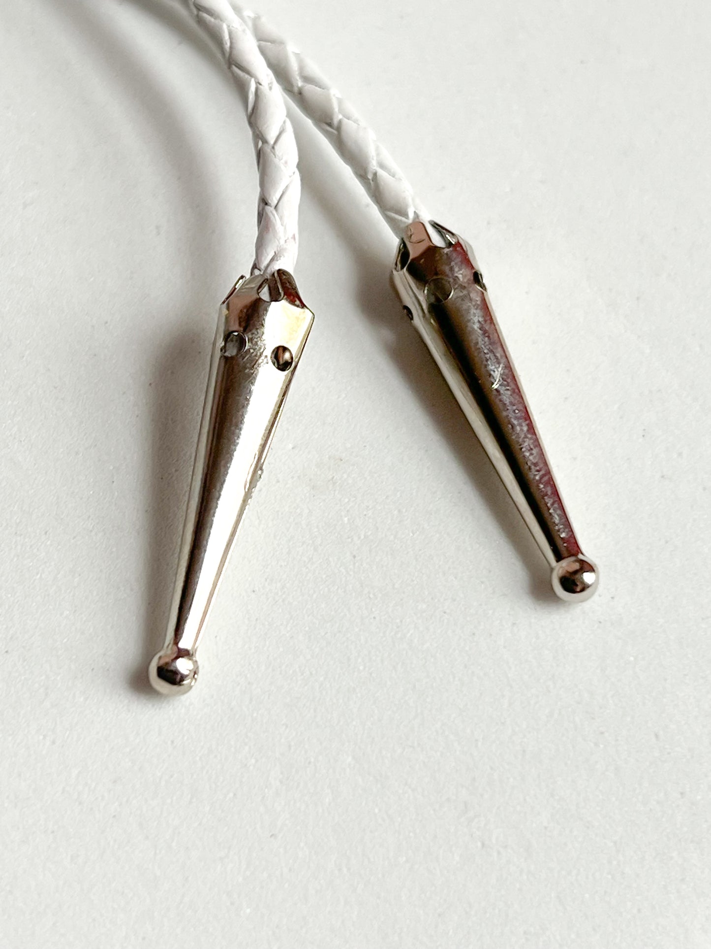 Jade Bolo Tie With White Leather Cord and Silver Tone Tips