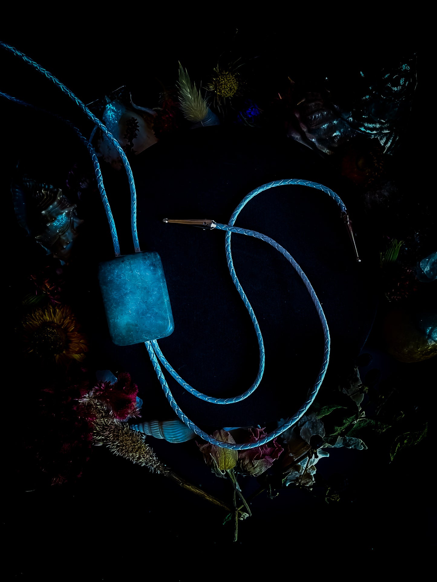 Jade Bolo Tie With White Leather Cord and Silver Tone Tips