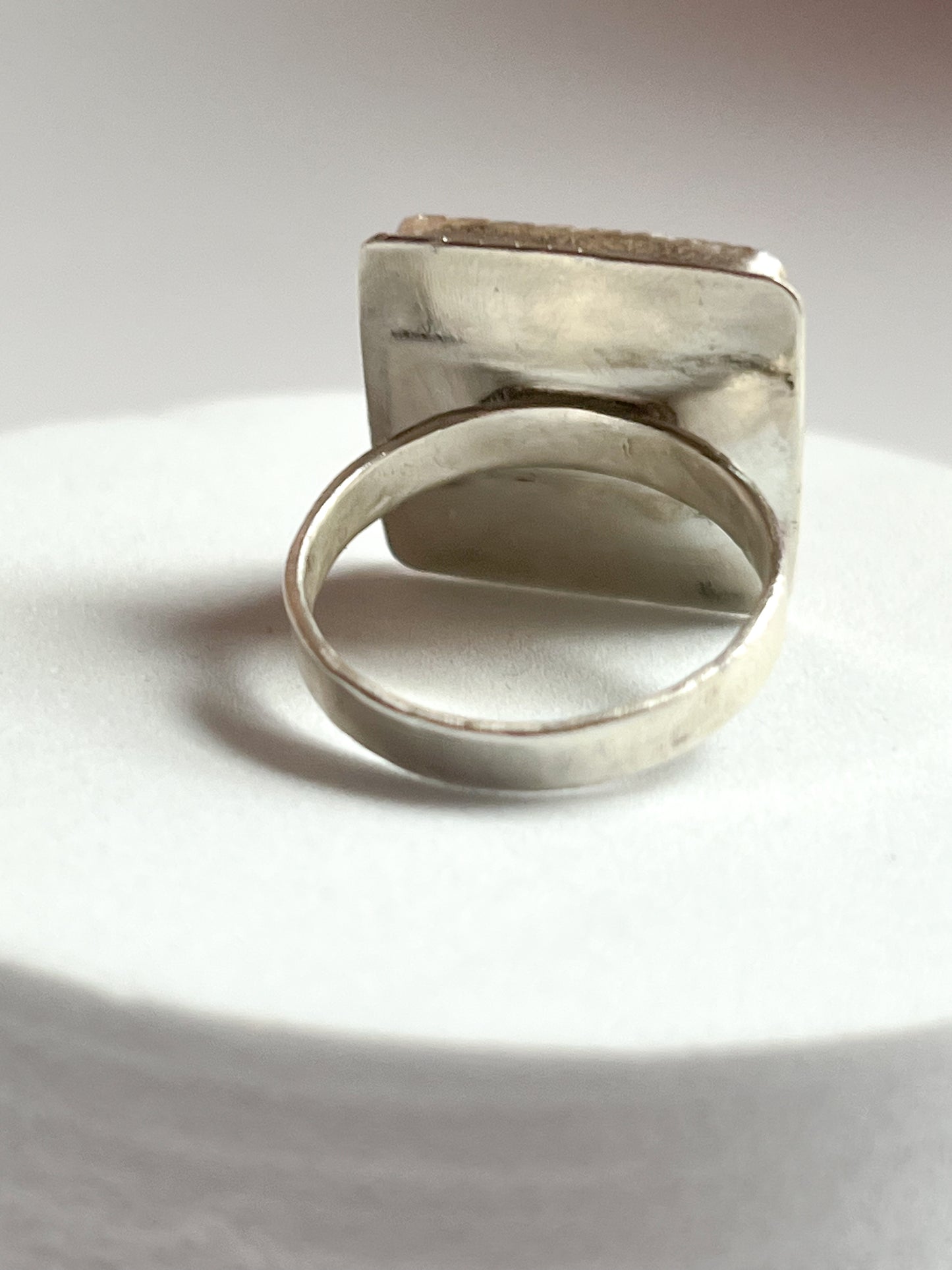 Obsidian Inlaid Mother of Pearl Dice Ring In Sterling Silver size 5.5