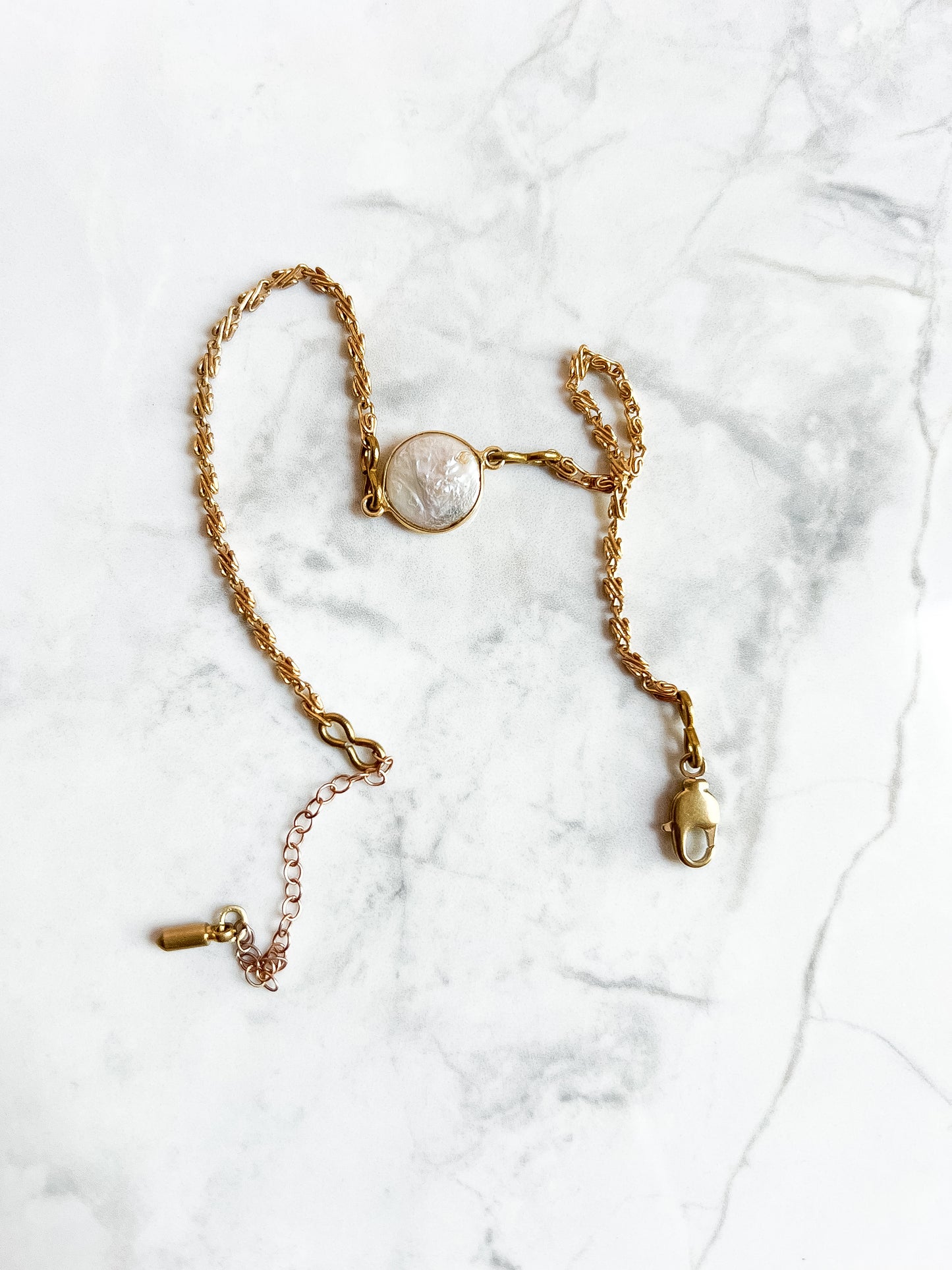 Vintage brass chain adjustable anklets with pearl or stone