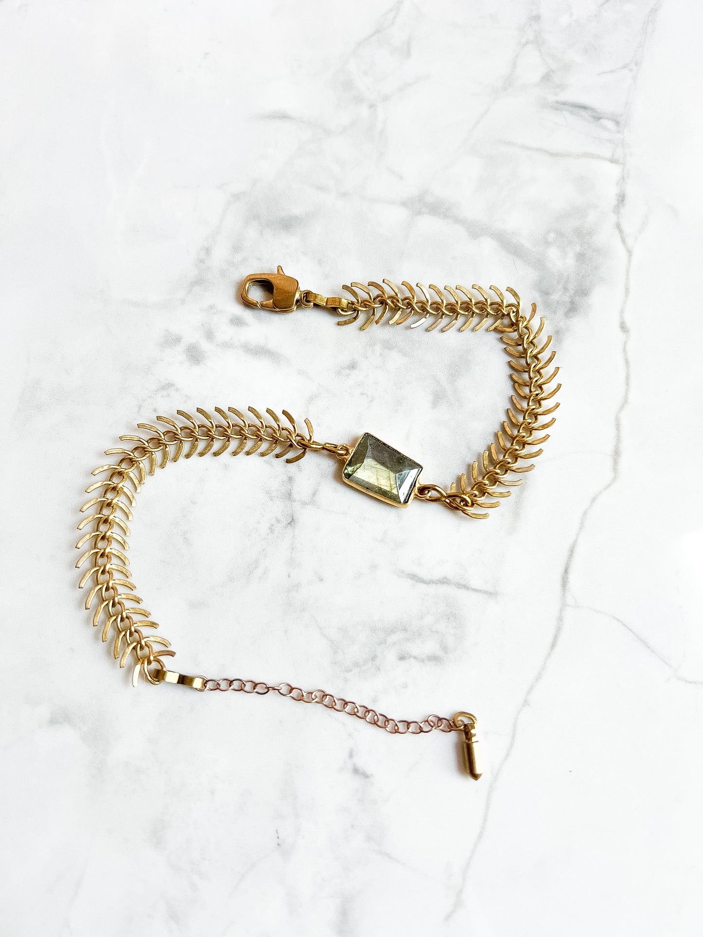 Vintage brass chain adjustable anklets with pearl or stone