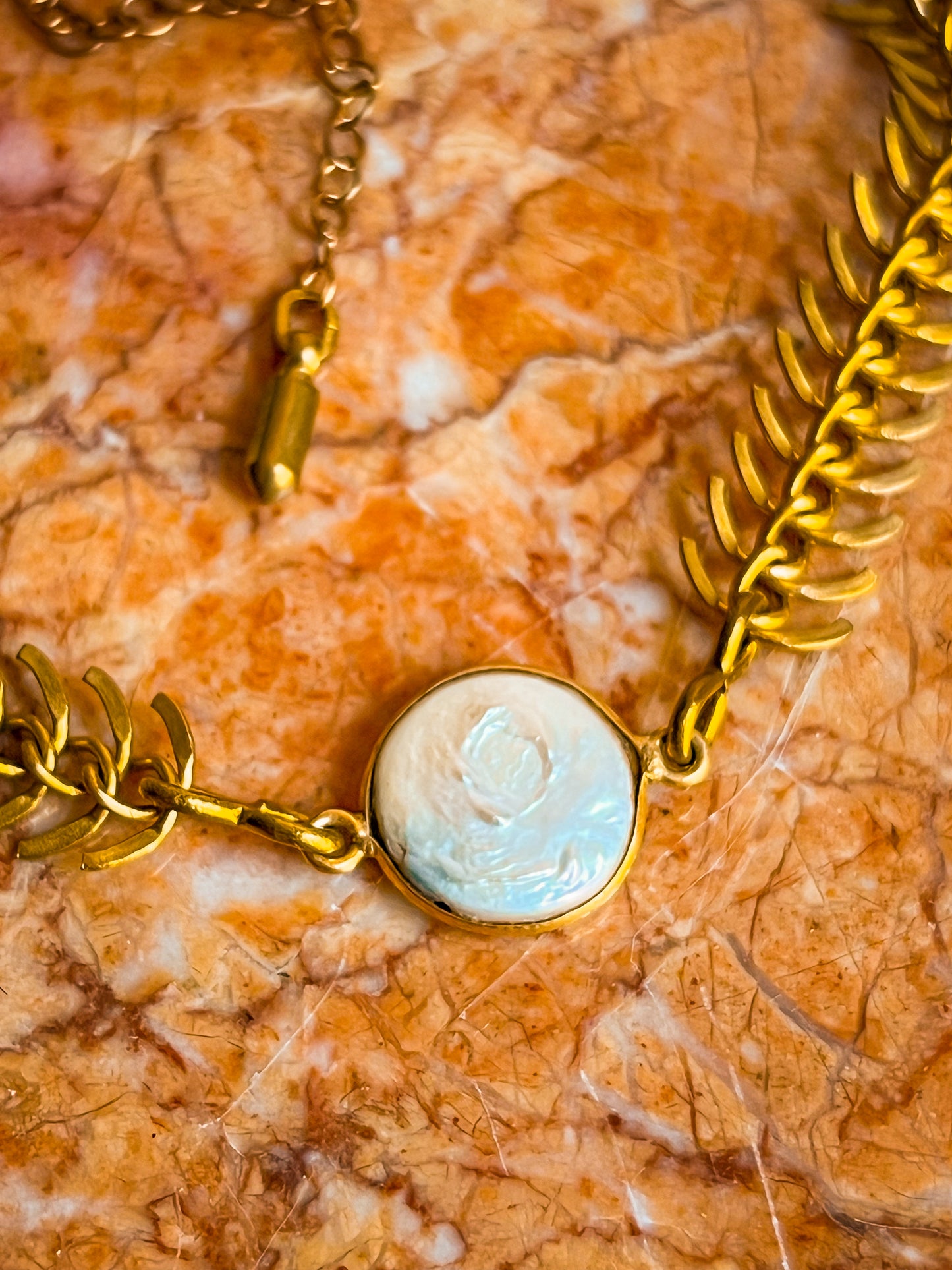 Vintage brass chain adjustable anklets with pearl or stone