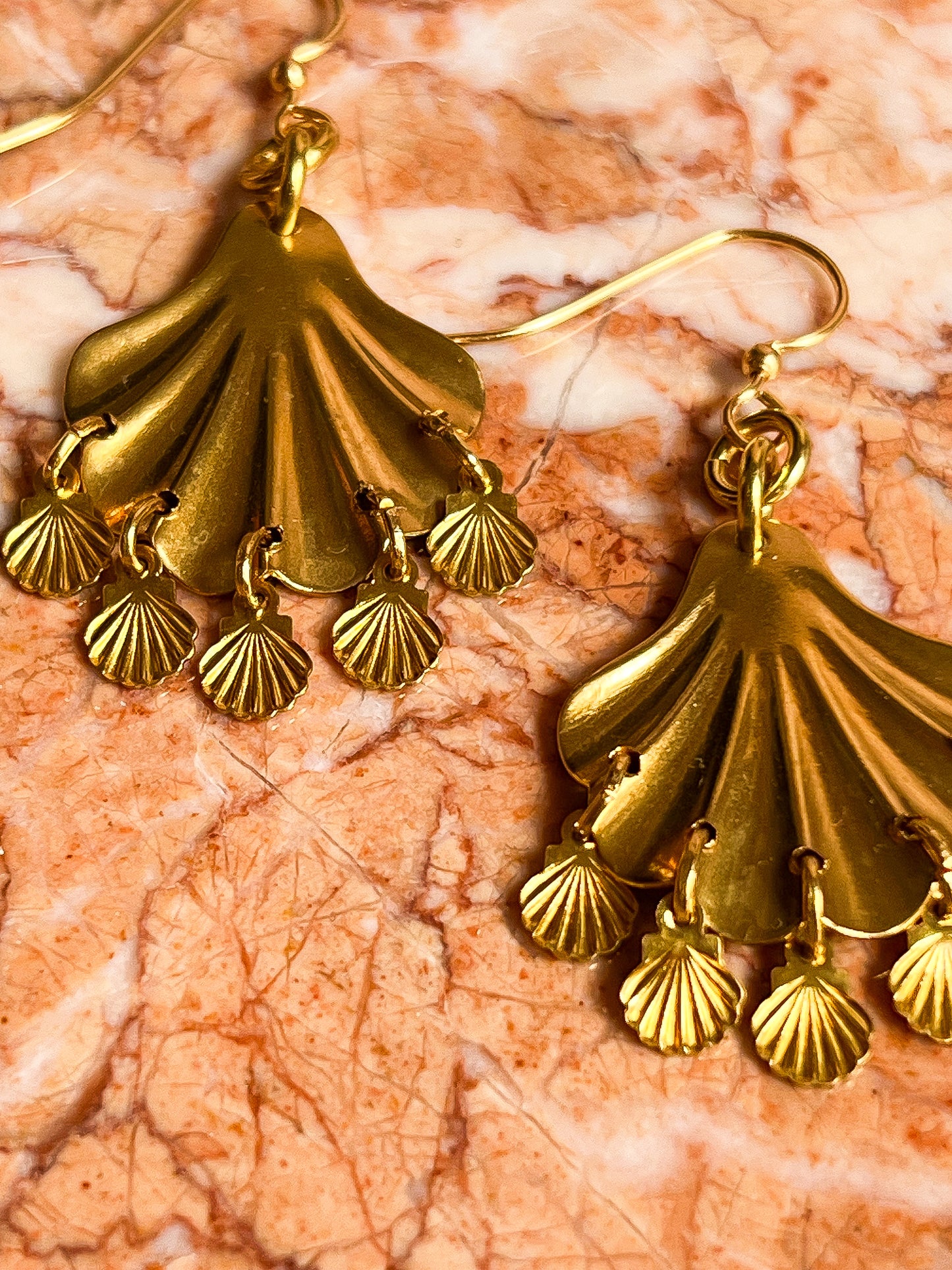 Brass Shell Fringed Shell Earrings