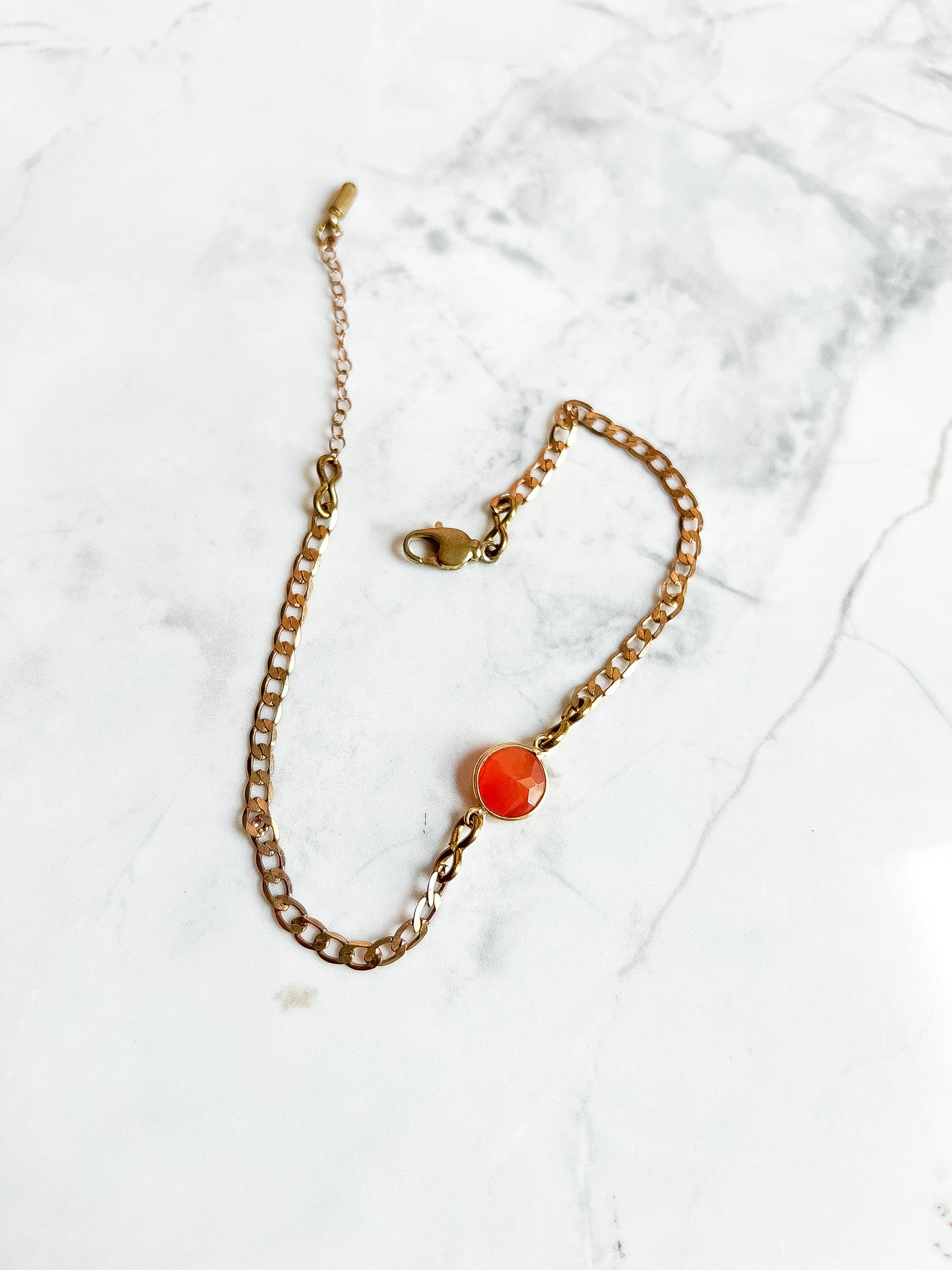 Vintage brass chain adjustable anklets with pearl or stone