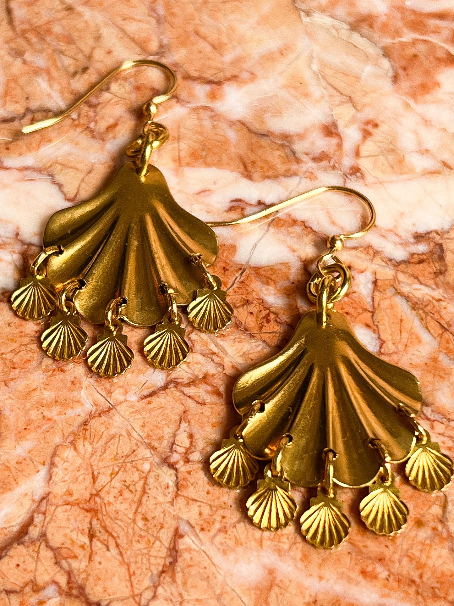 Brass Shell Fringed Shell Earrings