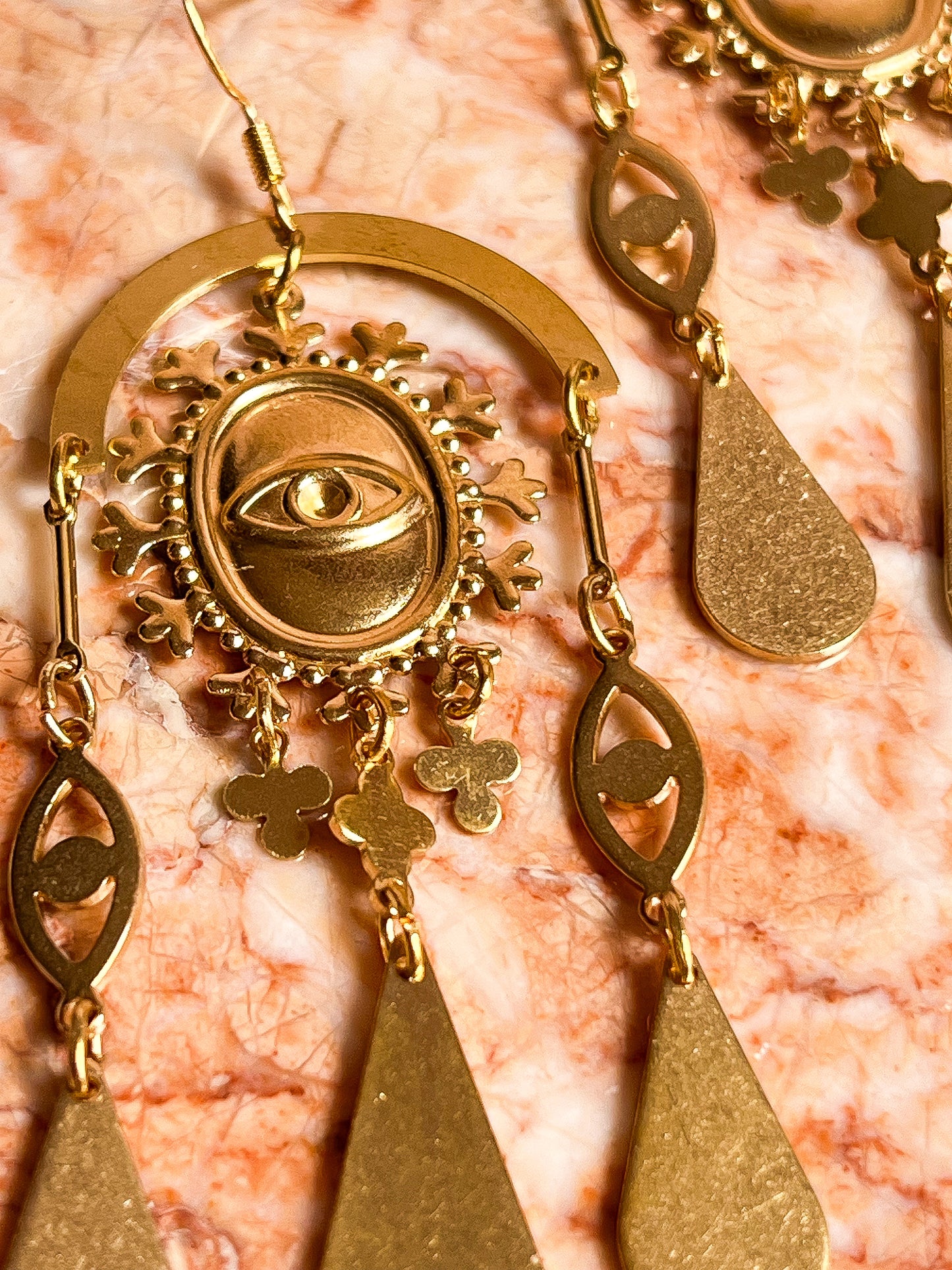 Eye Medallion Fringe Tear Earrings