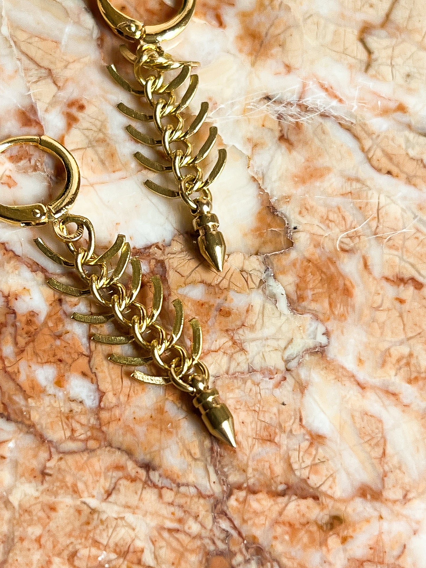 Brass Fishbone Fringe Mini Hoop Earrings with Spike