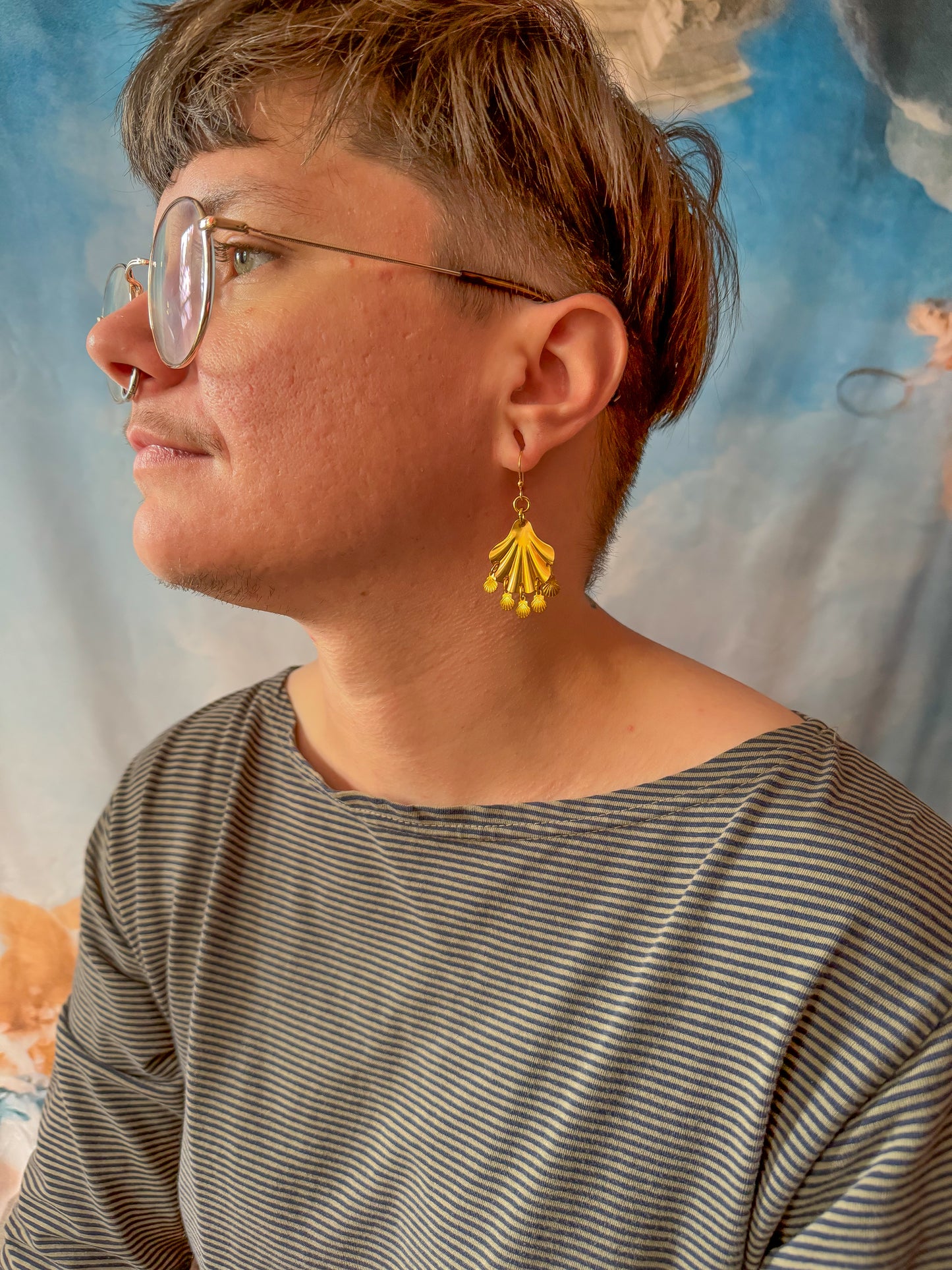 Brass Shell Fringed Shell Earrings