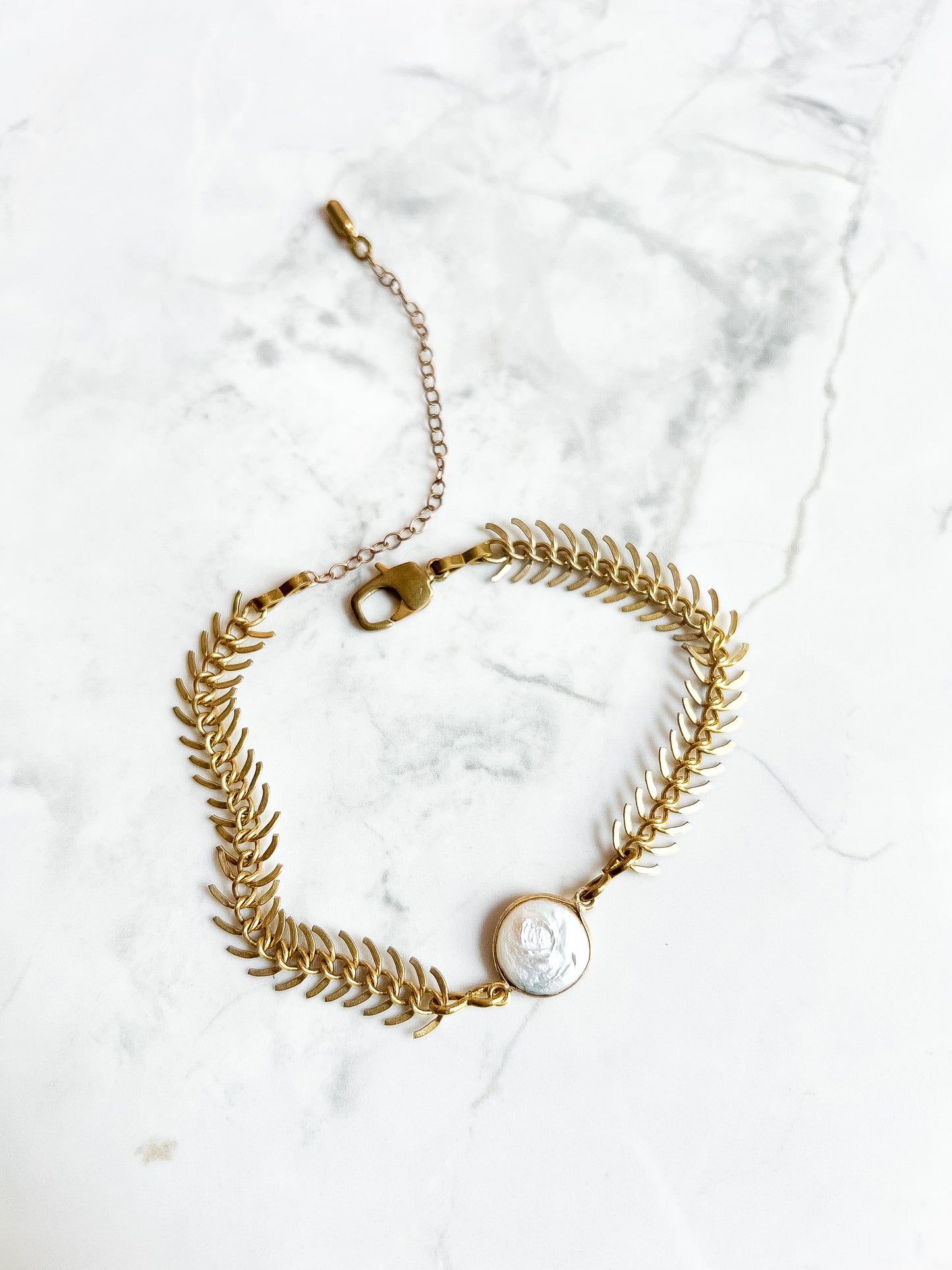 Vintage brass chain adjustable anklets with pearl or stone