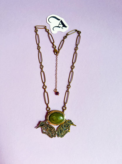 Etched Brass Twin Fawn and Serpentine Chestplate with vintage deadstock chain