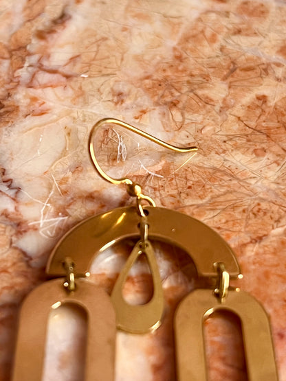 Crying Eye Shiny Brass Chandelier Earrings
