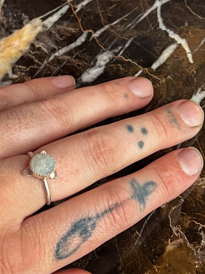 Sterling Silver Triangle Ring with Rainbow Moonstone