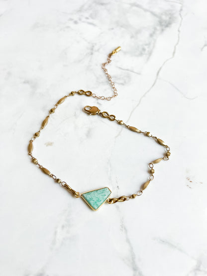 Vintage brass chain adjustable anklets with pearl or stone