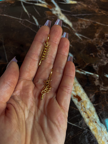 Brass Fishbone Fringe Mini Hoop Earrings with Spike