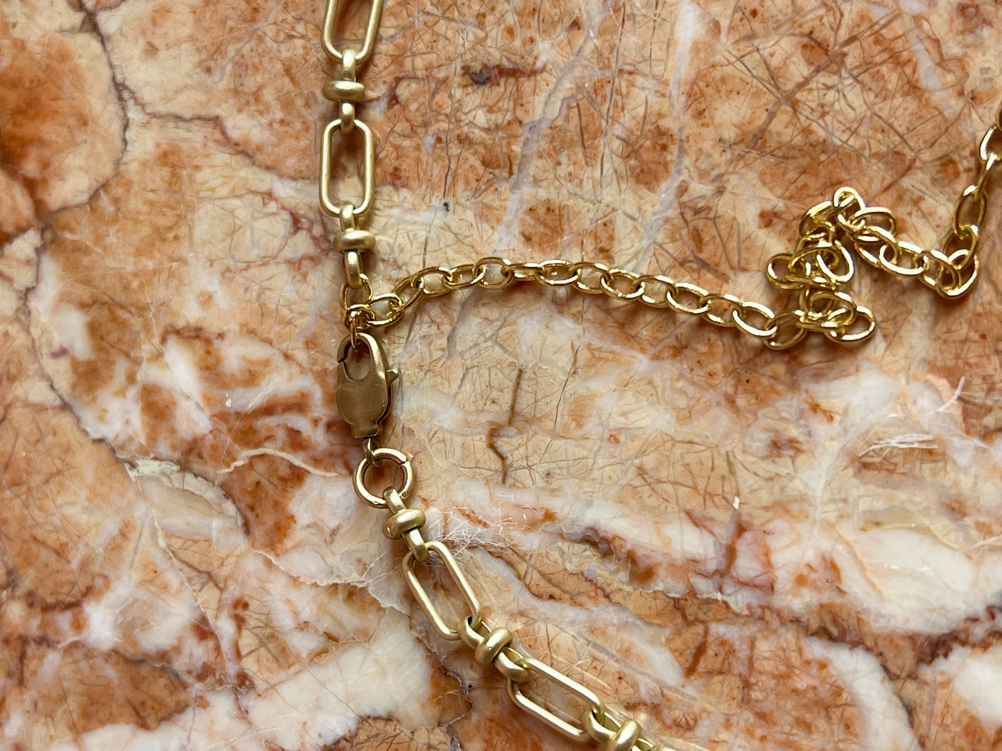 Vintage Matte Finish Chain Necklace with Captive Peach and Cream Pearls
