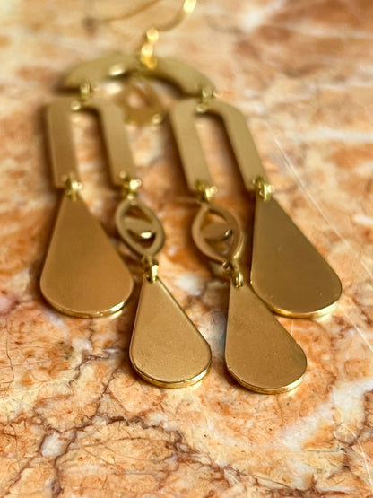 Crying Eye Shiny Brass Chandelier Earrings