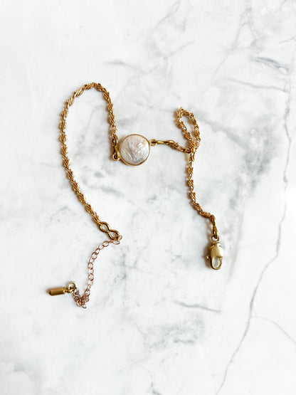 Vintage brass chain adjustable anklets with pearl or stone