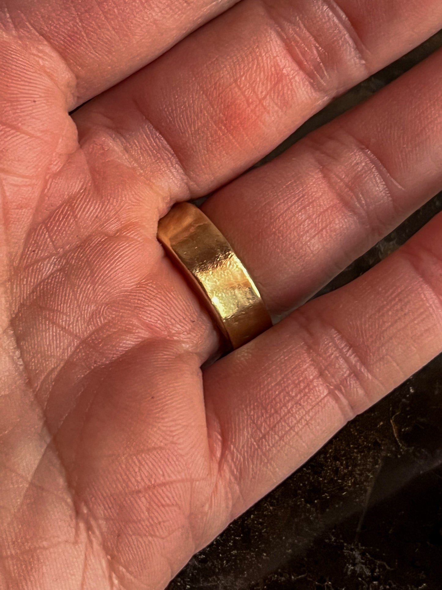 Brass Hollow Formed Ring with Vintage Heart Details and Inlaid Mother of Pearl