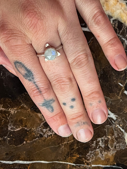 Sterling Silver Triangle Ring with Rainbow Moonstone