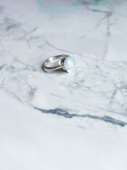 Sterling Silver Triangle Ring with Rainbow Moonstone