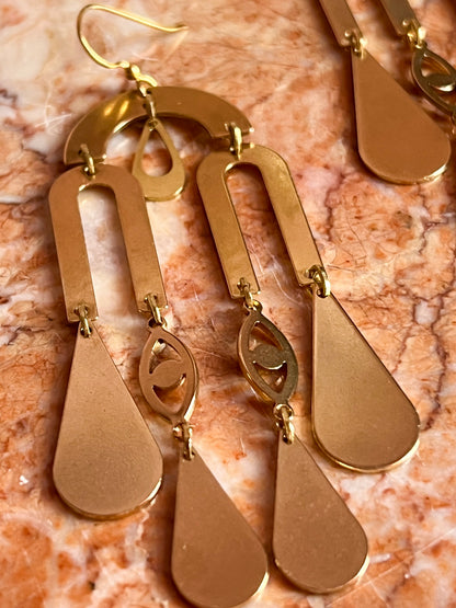 Crying Eye Shiny Brass Chandelier Earrings