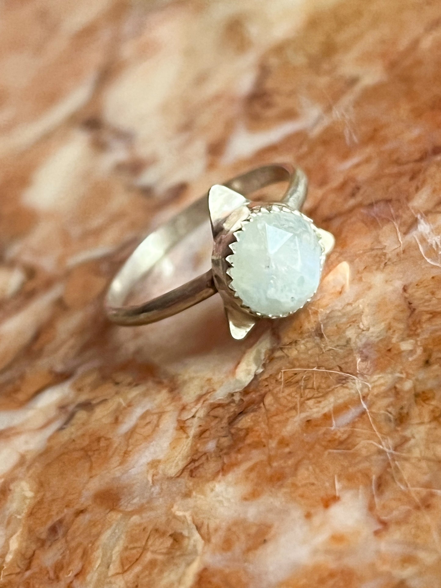 Sterling Silver Triangle Ring with Rainbow Moonstone