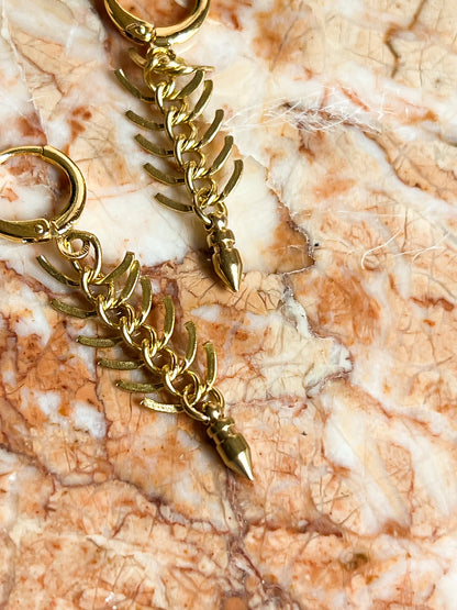 Brass Fishbone Fringe Mini Hoop Earrings with Spike