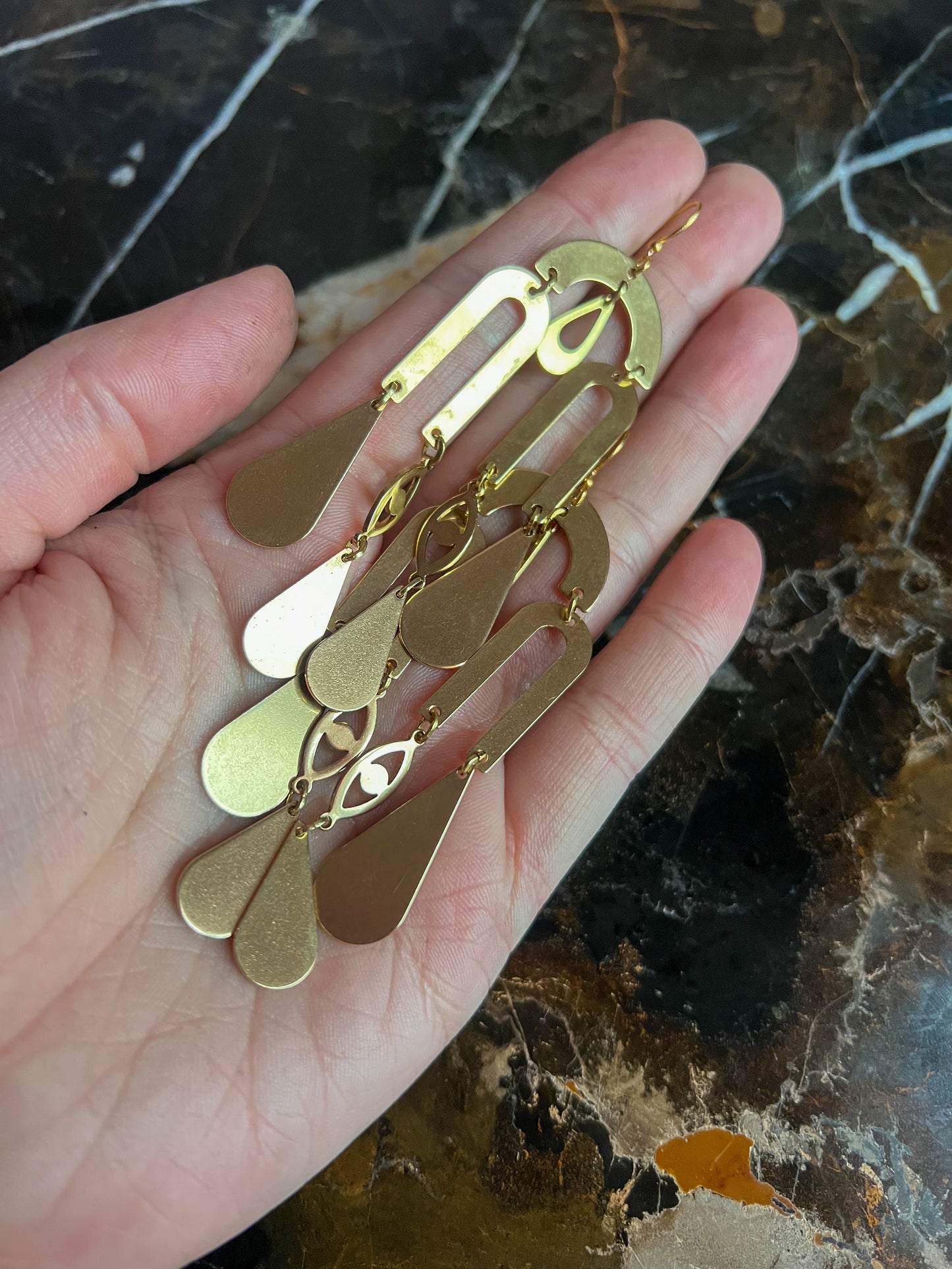 Crying Eye Shiny Brass Chandelier Earrings