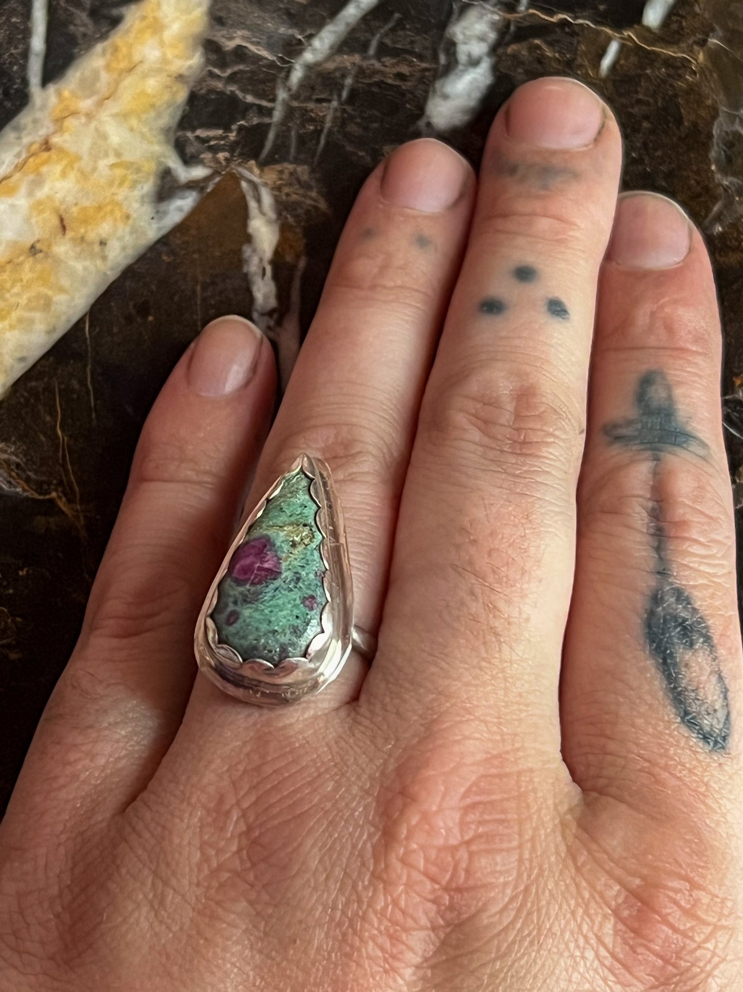 Sterling Silver Ring with Ruby Fuchsite