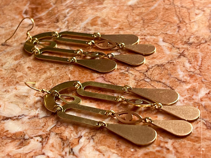 Crying Eye Shiny Brass Chandelier Earrings