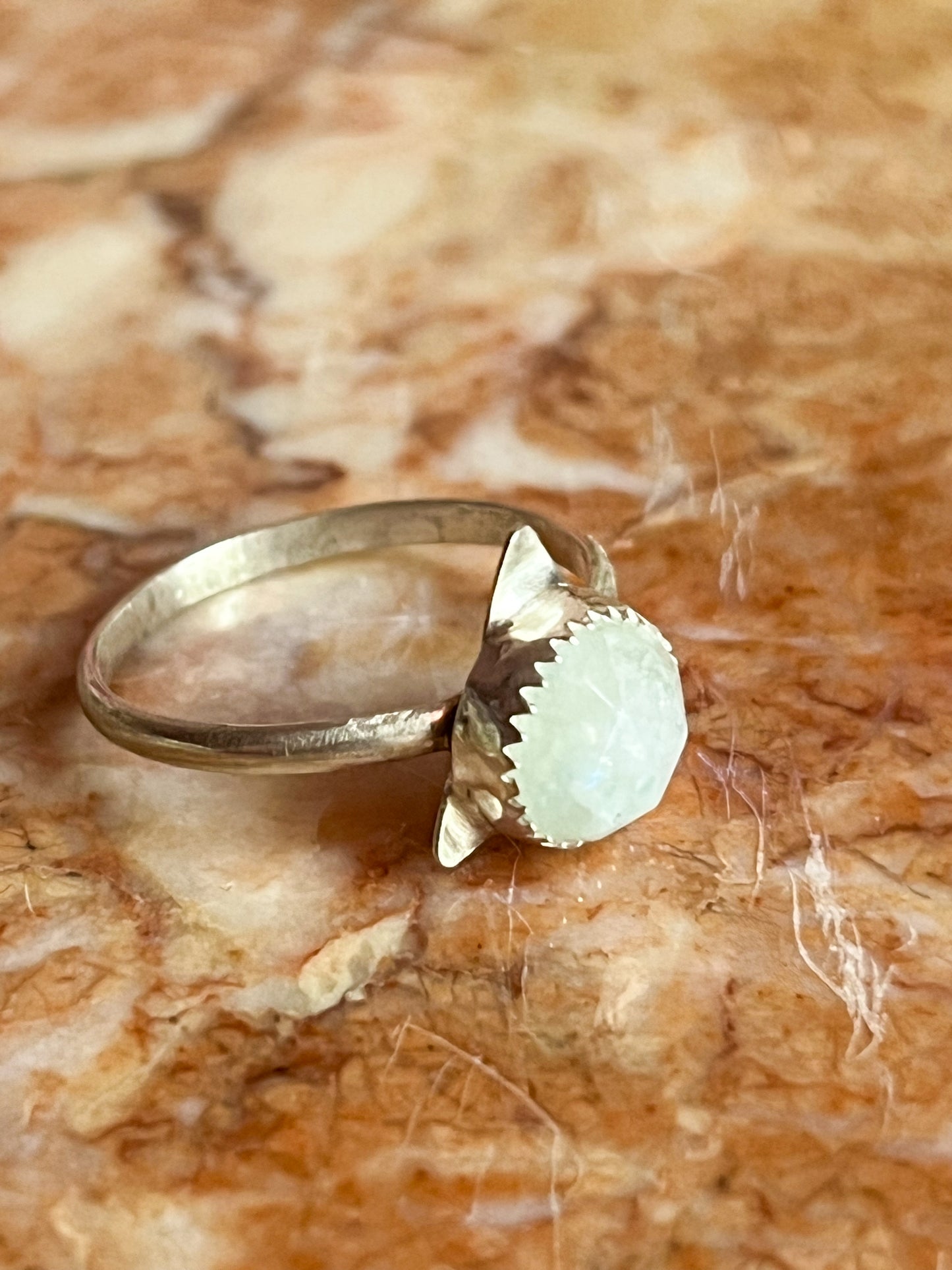 Sterling Silver Triangle Ring with Rainbow Moonstone