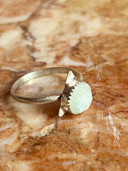 Sterling Silver Triangle Ring with Rainbow Moonstone