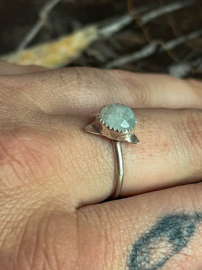 Sterling Silver Triangle Ring with Rainbow Moonstone