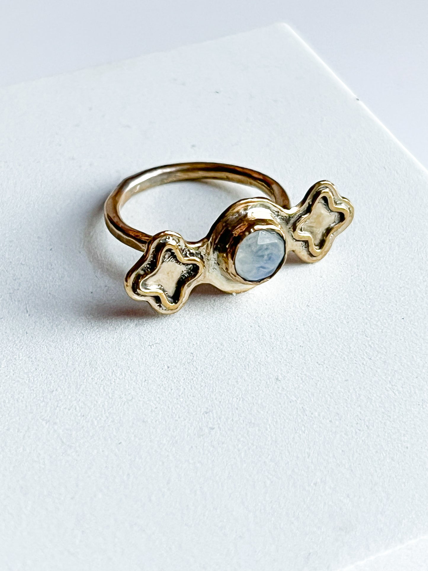 Brass Rainbow Moonstone Star Detail Ring size 12