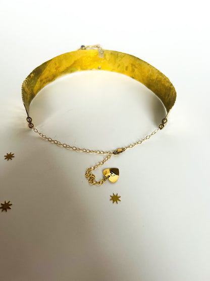 Libra Charoite Brass Hammered Choker Collar with Adjustable Chain